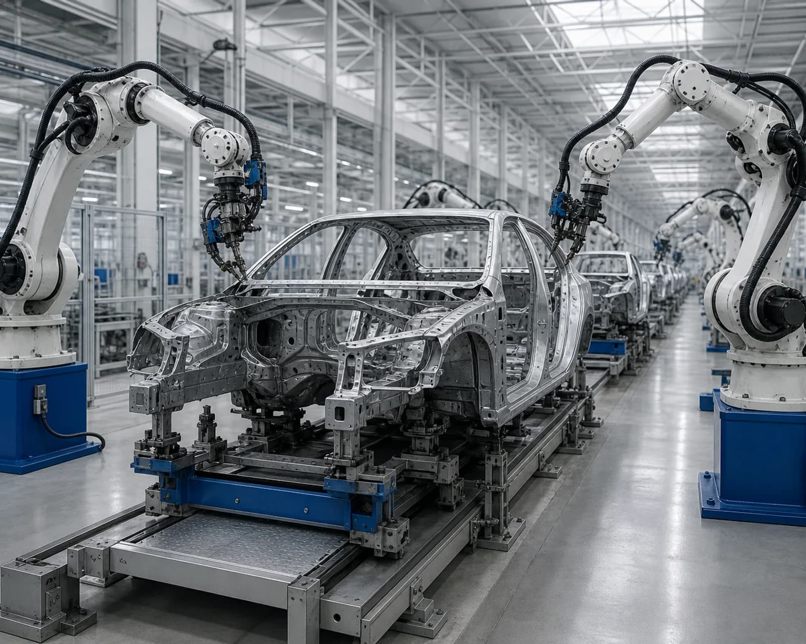 Automobilska industrija — automatizovana montažna linija sa robotskim stanicama